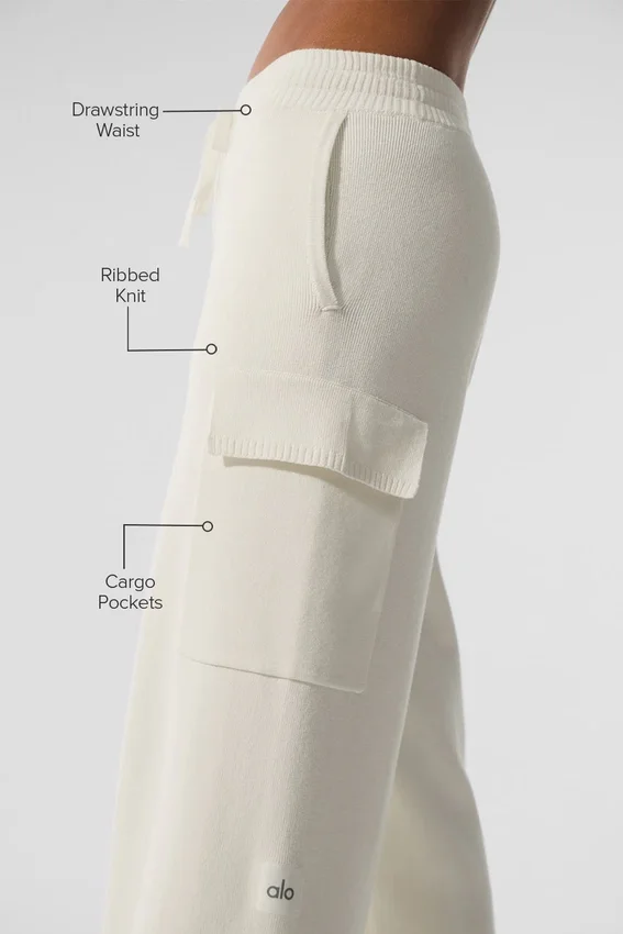 Pantalon cargo High-Waist en maille Scholar - Ivoire