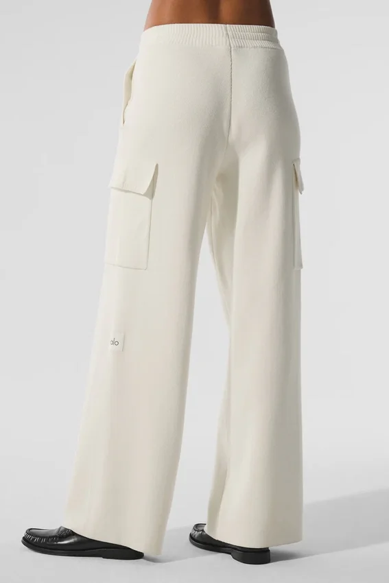 Pantalon cargo High-Waist en maille Scholar - Ivoire