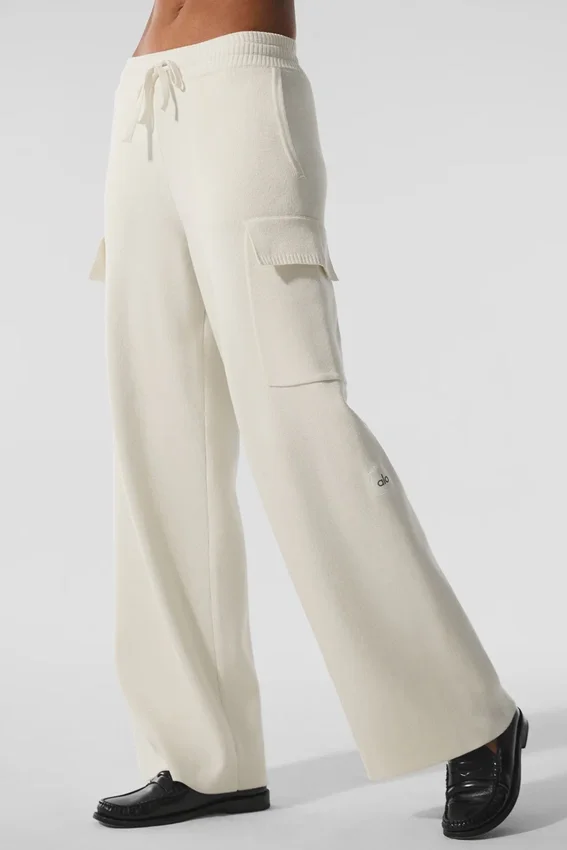 Pantalon cargo High-Waist en maille Scholar - Ivoire