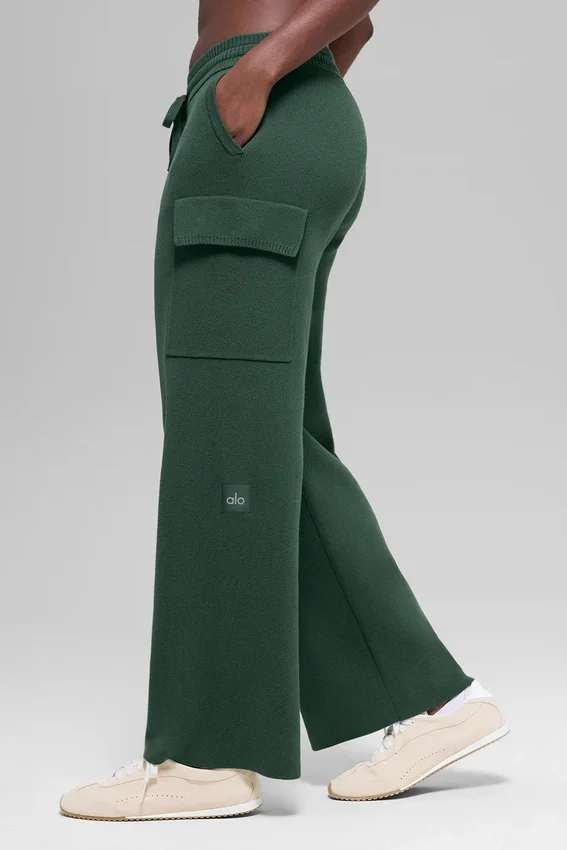 Pantalon cargo High-Waist en maille Scholar - Vert trèfle