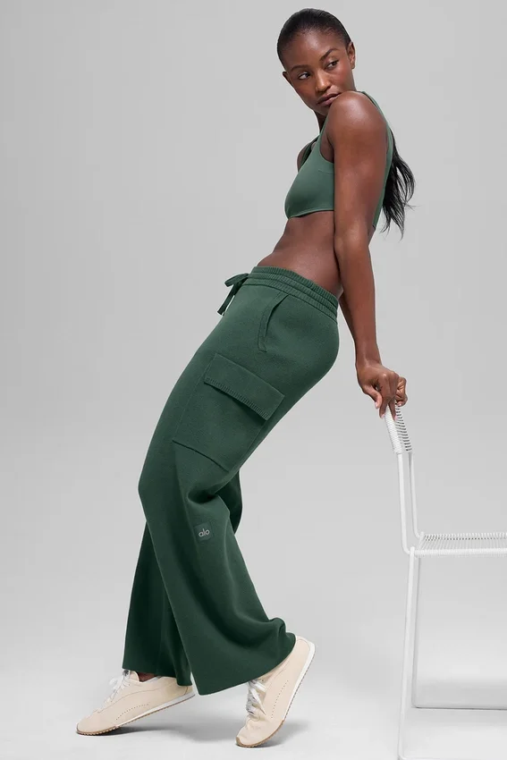 Pantalon cargo High-Waist en maille Scholar - Vert trèfle