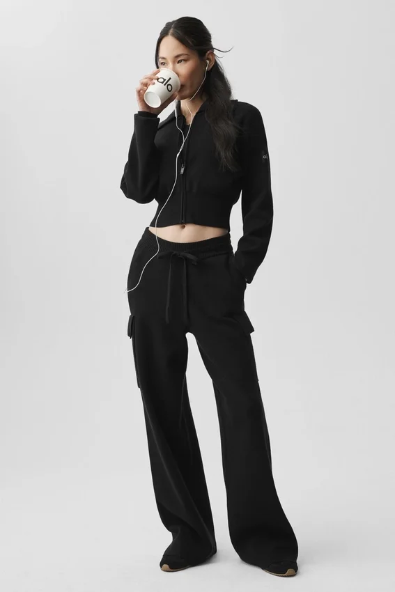 Pantalon cargo High-Waist Scholar Knit - Noir