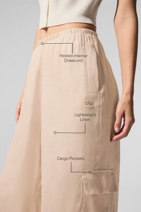 Pantalon cargo à jambes larges Linen Getaway - Macadamia
