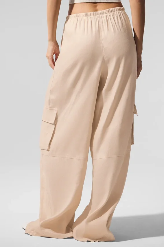 Pantalon cargo à jambes larges Linen Getaway - Macadamia