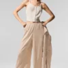 Pantalon cargo à jambes larges Linen Getaway - Macadamia