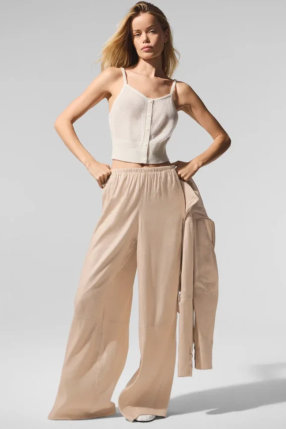 Pantalon cargo à jambes larges Linen Getaway - Macadamia