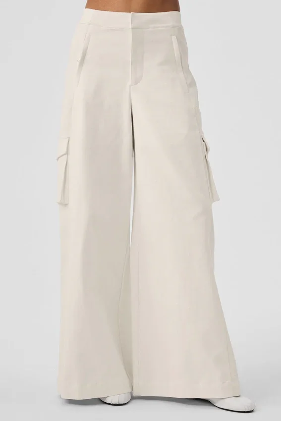 Pantalon cargo à jambes larges (long) - Ivoire