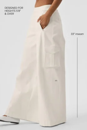 Pantalon cargo à jambes larges (long) – Ivoire