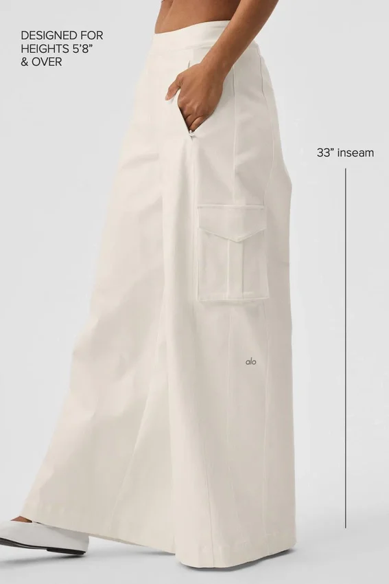 Pantalon cargo à jambes larges (long) - Ivoire