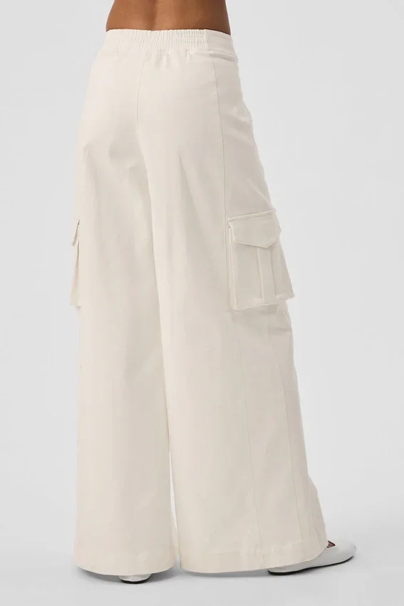 Pantalon cargo à jambes larges (long) - Ivoire