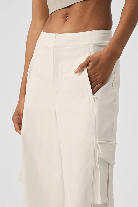 Pantalon cargo à jambes larges (long) - Ivoire
