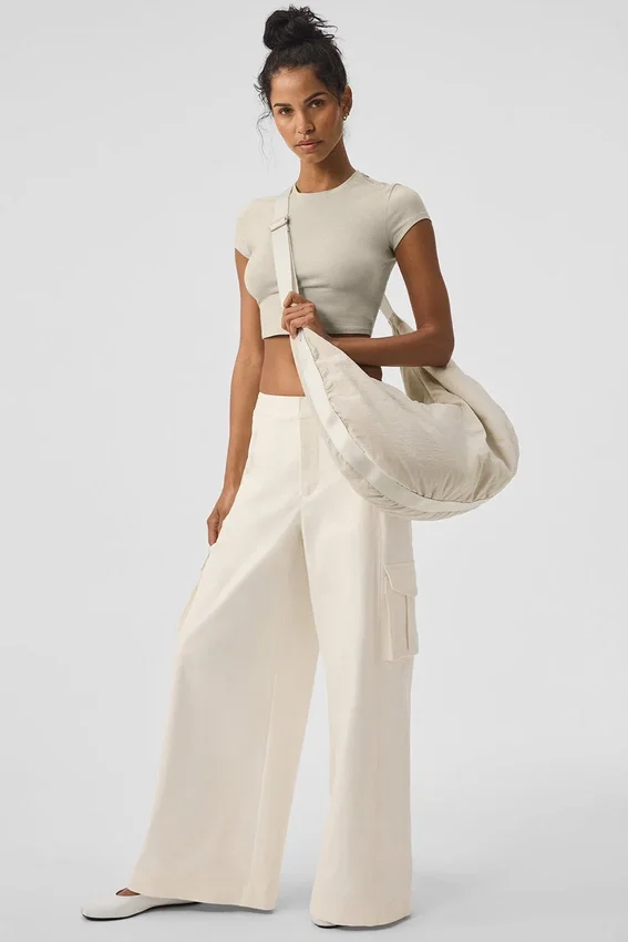 Pantalon cargo à jambes larges (long) - Ivoire