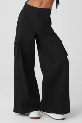 Pantalon cargo à jambes larges (long) - Noir