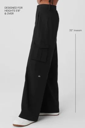 Pantalon cargo à jambes larges (long) – Noir