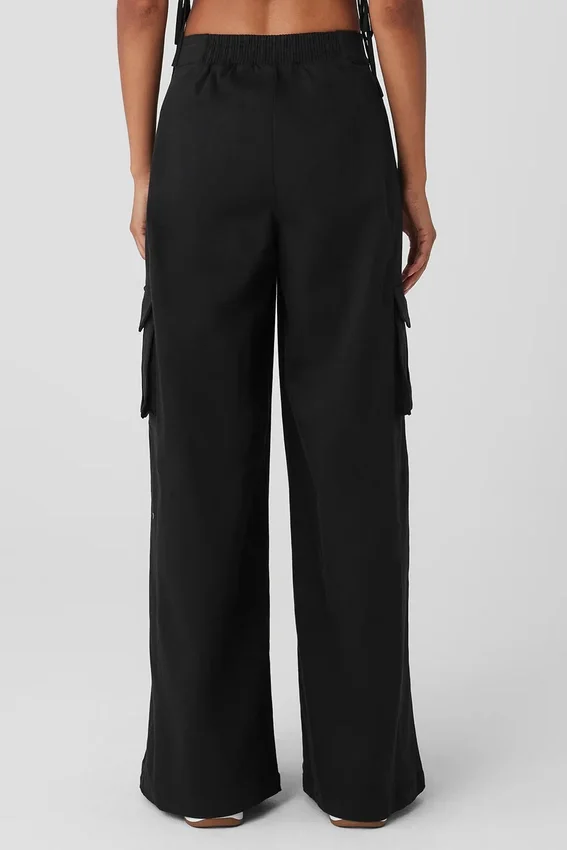 Pantalon cargo à jambes larges (long) - Noir