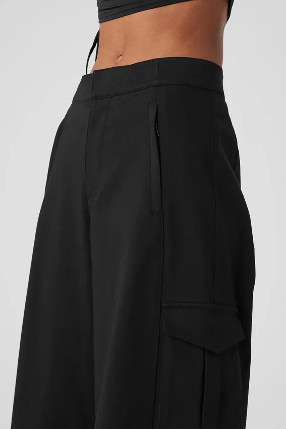 Pantalon cargo à jambes larges (long) - Noir