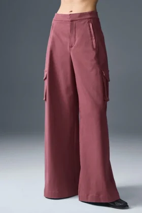 Pantalon cargo à jambes larges (long) - Truffe bordeaux