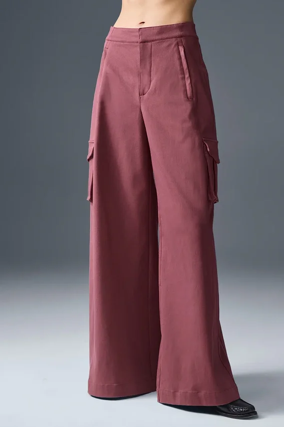 Pantalon cargo à jambes larges (long) - Truffe bordeaux