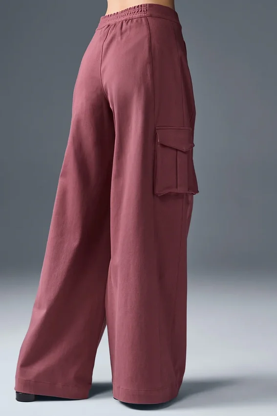 Pantalon cargo à jambes larges (long) - Truffe bordeaux