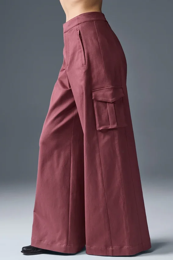 Pantalon cargo à jambes larges (long) - Truffe bordeaux
