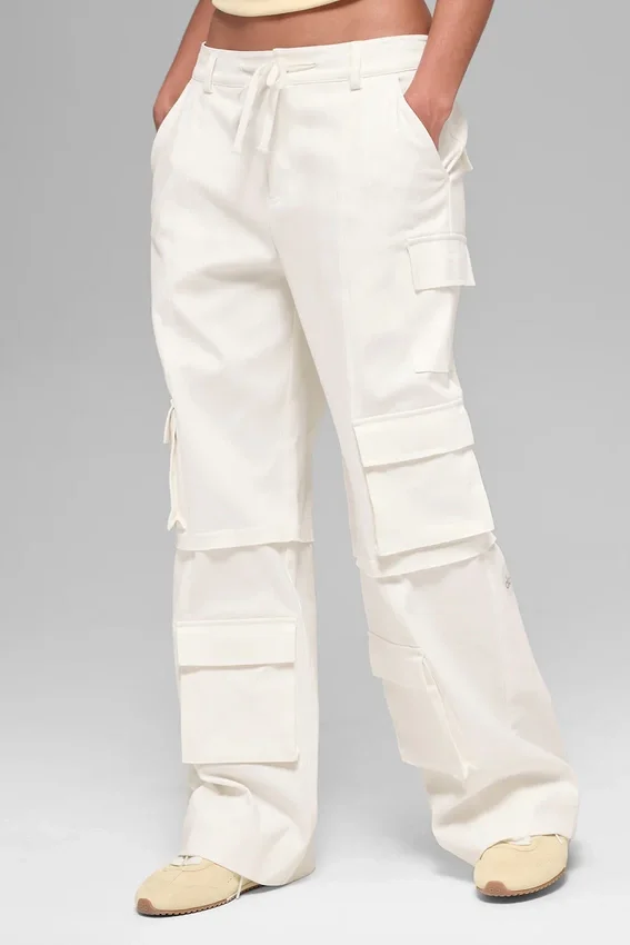 Pantalon cargo Scout à taille mi-haute – Ivoire