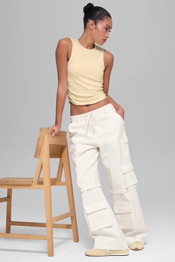 Pantalon cargo Scout à taille mi-haute – Ivoire