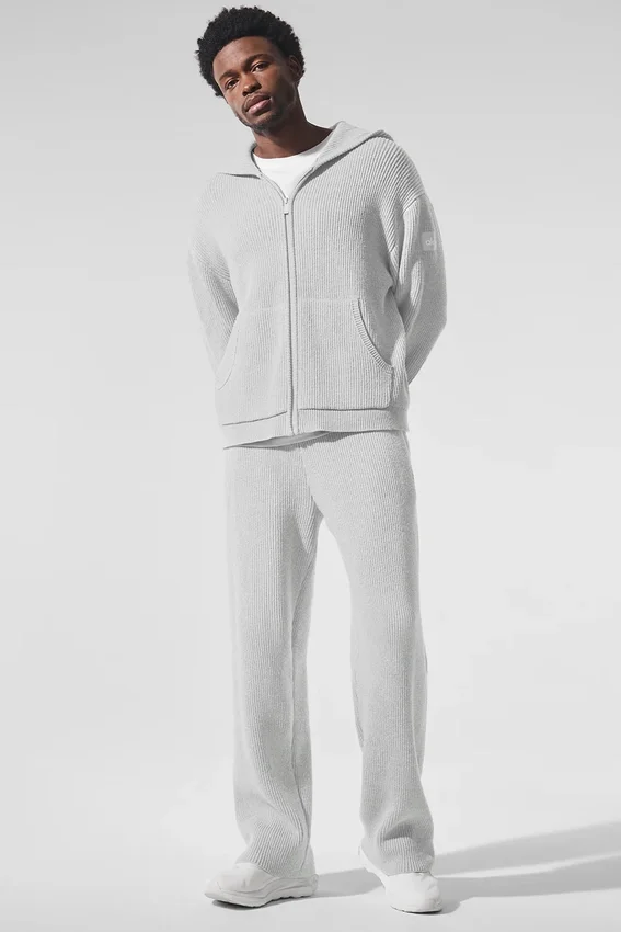 Pantalon de jogging Domain en maille côtelée - Gris chiné athlétique