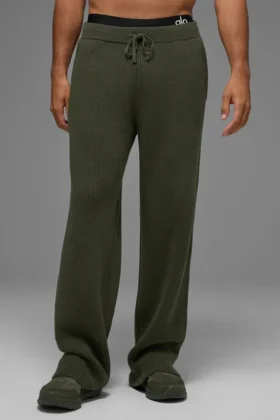 Pantalon de jogging Domain en maille côtelée – Vert olive