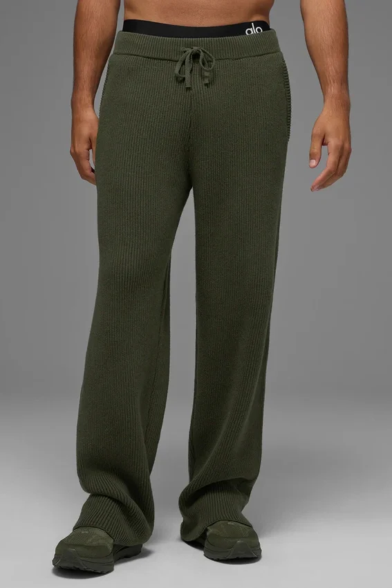 Pantalon de jogging Domain en maille côtelée - Vert olive