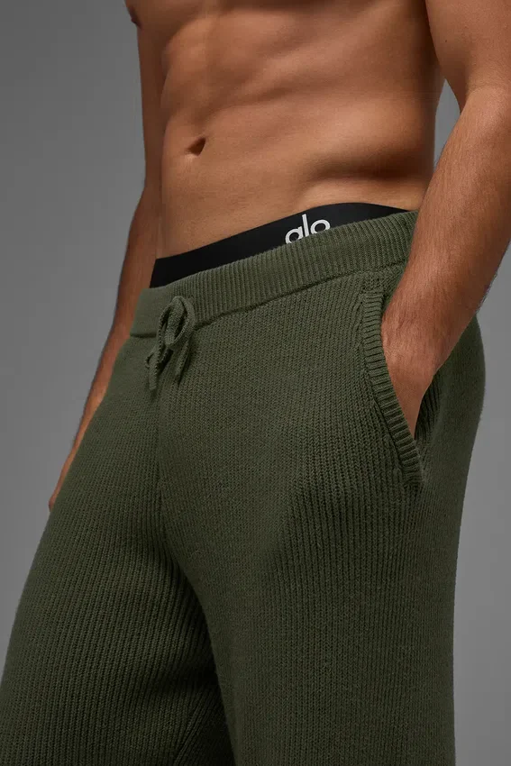 Pantalon de jogging Domain en maille côtelée - Vert olive