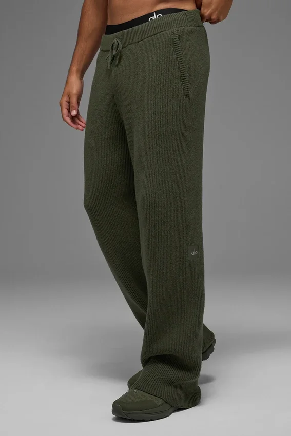 Pantalon de jogging Domain en maille côtelée - Vert olive