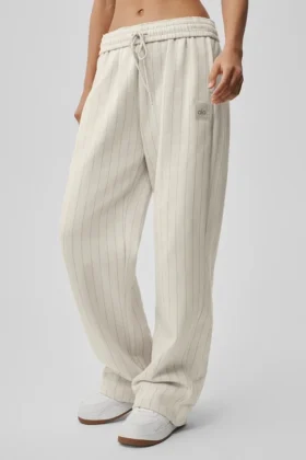 Pantalon de jogging à jambes droites à fines rayures – Fines rayures couleur os