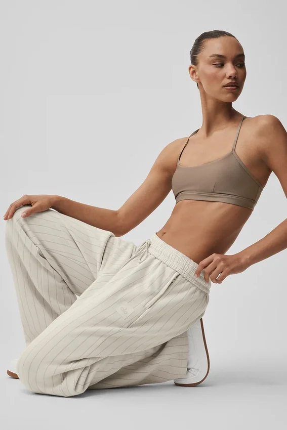 Pantalon de jogging à jambes droites à fines rayures – Fines rayures couleur os