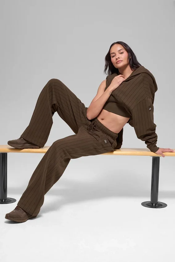 Pantalon de jogging à jambes droites à fines rayures – Fines rayures espresso