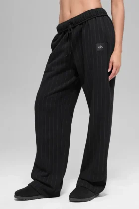 Pantalon de jogging à jambes droites à fines rayures - Noir à fines rayures