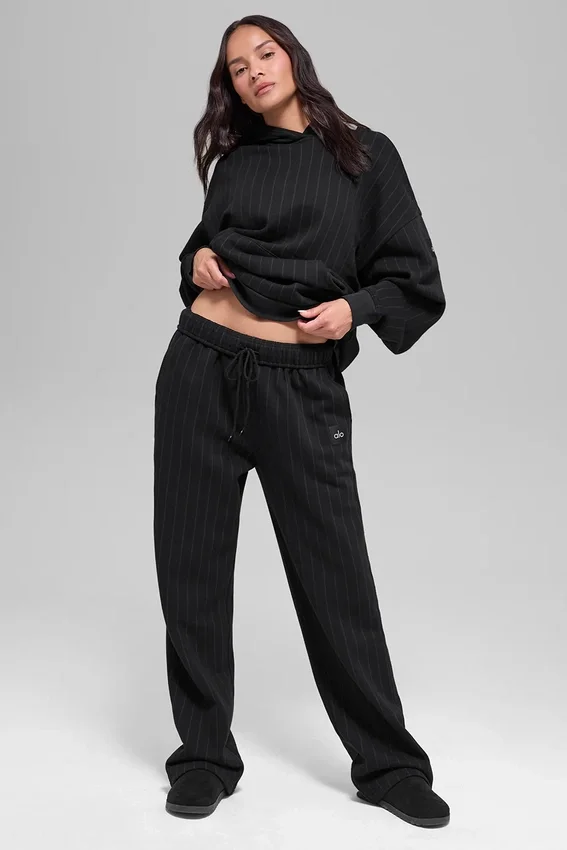 Pantalon de jogging à jambes droites à fines rayures - Noir à fines rayures