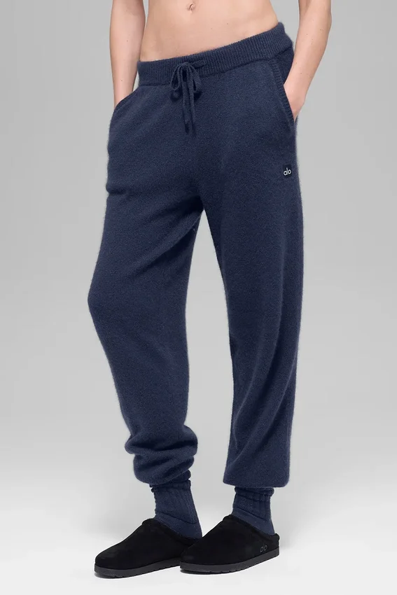 Pantalon de jogging New Class High-Waist en laine et cachemire – Bleu marine