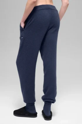 Pantalon de jogging New Class High-Waist en laine et cachemire – Bleu marine
