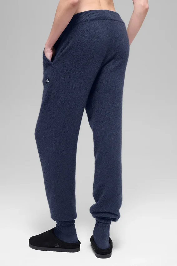 Pantalon de jogging New Class High-Waist en laine et cachemire – Bleu marine