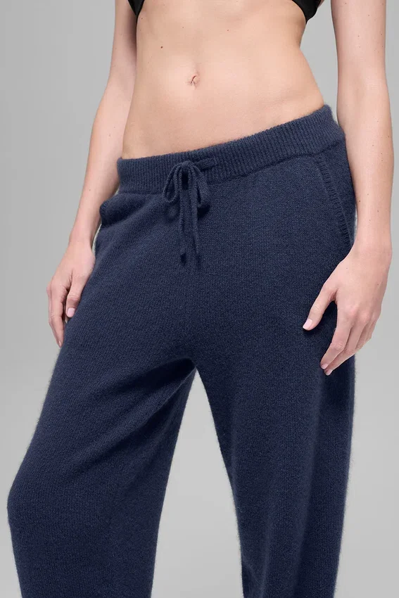 Pantalon de jogging New Class High-Waist en laine et cachemire – Bleu marine