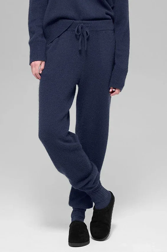Pantalon de jogging New Class High-Waist en laine et cachemire – Bleu marine