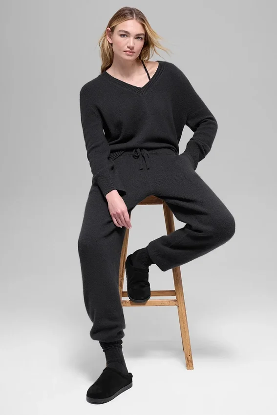Pantalon de jogging New Class High-Waist en laine et cachemire – Noir