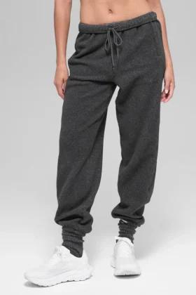 Pantalon de jogging « Retreat » en polaire High-Waist – Gris chiné foncé