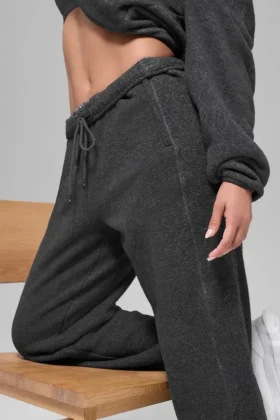 Pantalon de jogging « Retreat » en polaire High-Waist – Gris chiné foncé