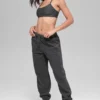 Pantalon de jogging « Retreat » en polaire High-Waist – Gris chiné foncé