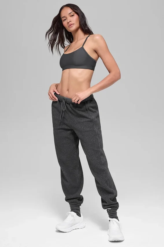 Pantalon de jogging « Retreat » en polaire High-Waist – Gris chiné foncé