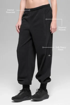 Pantalon de jogging « Retreat » en polaire High-Waist – Noir