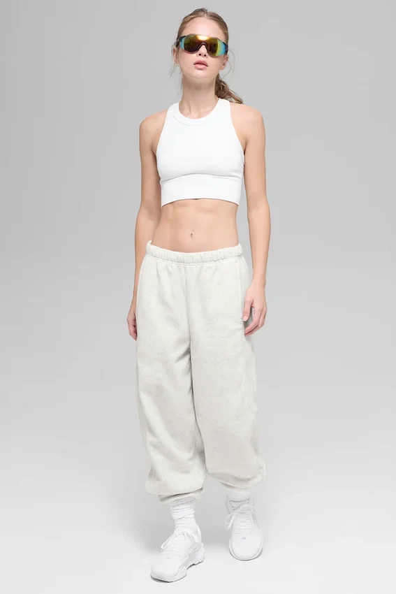 Pantalon de jogging Retreat High-Waist en polaire – Gris chiné blanc