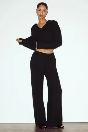 Pantalon droit High-Waist en cachemire Northstar – Noir