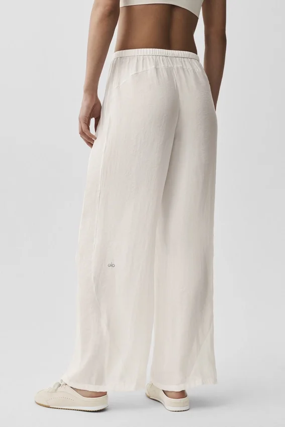 Pantalon droit High-Waist semi-transparent « Golden Hour » - Ivoire